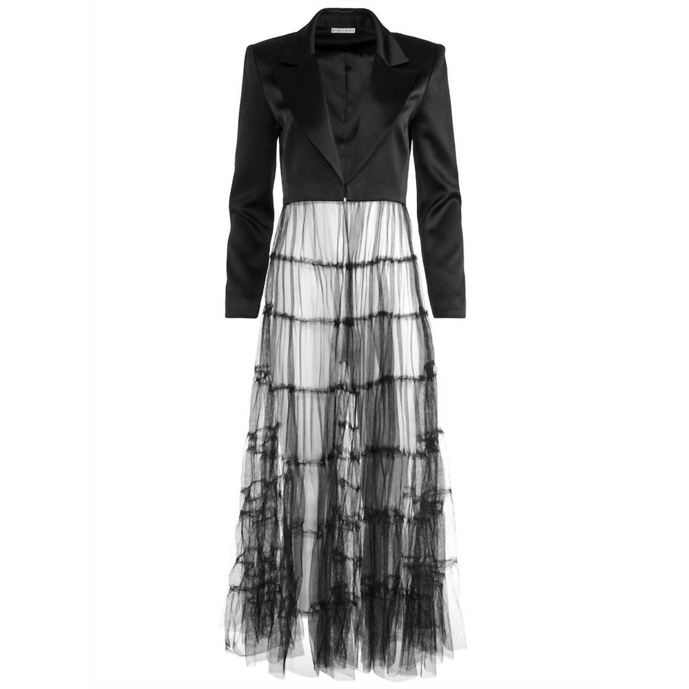 NEW ALICE + OLIVIA satin cropped blazer with tulle bottom in black - Picture 6 of 6